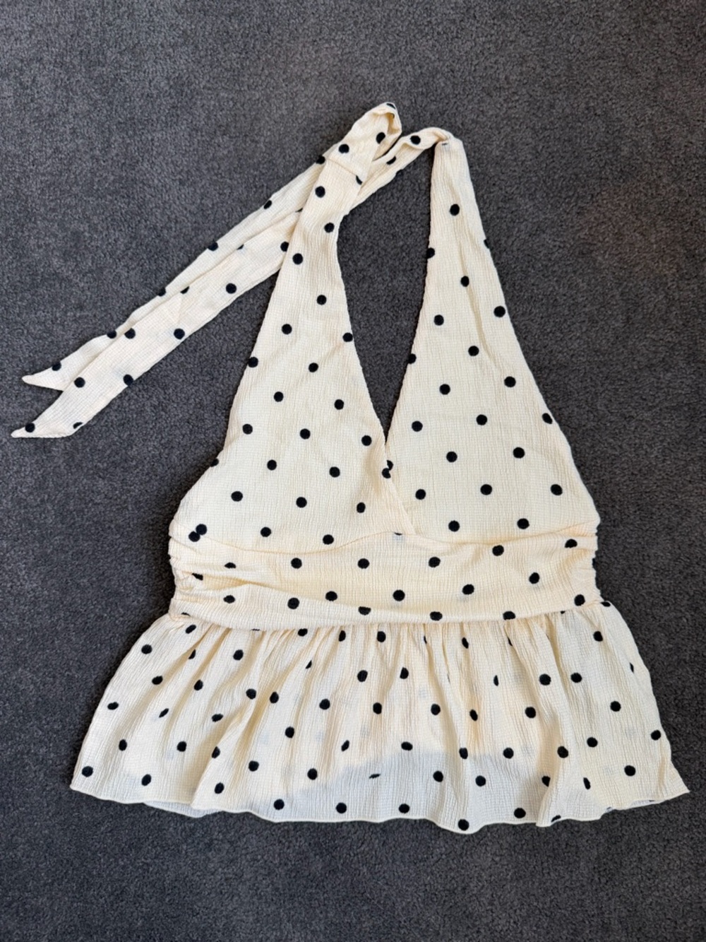 H&M Cream One-Shoulder Polka Dot Peplum Top